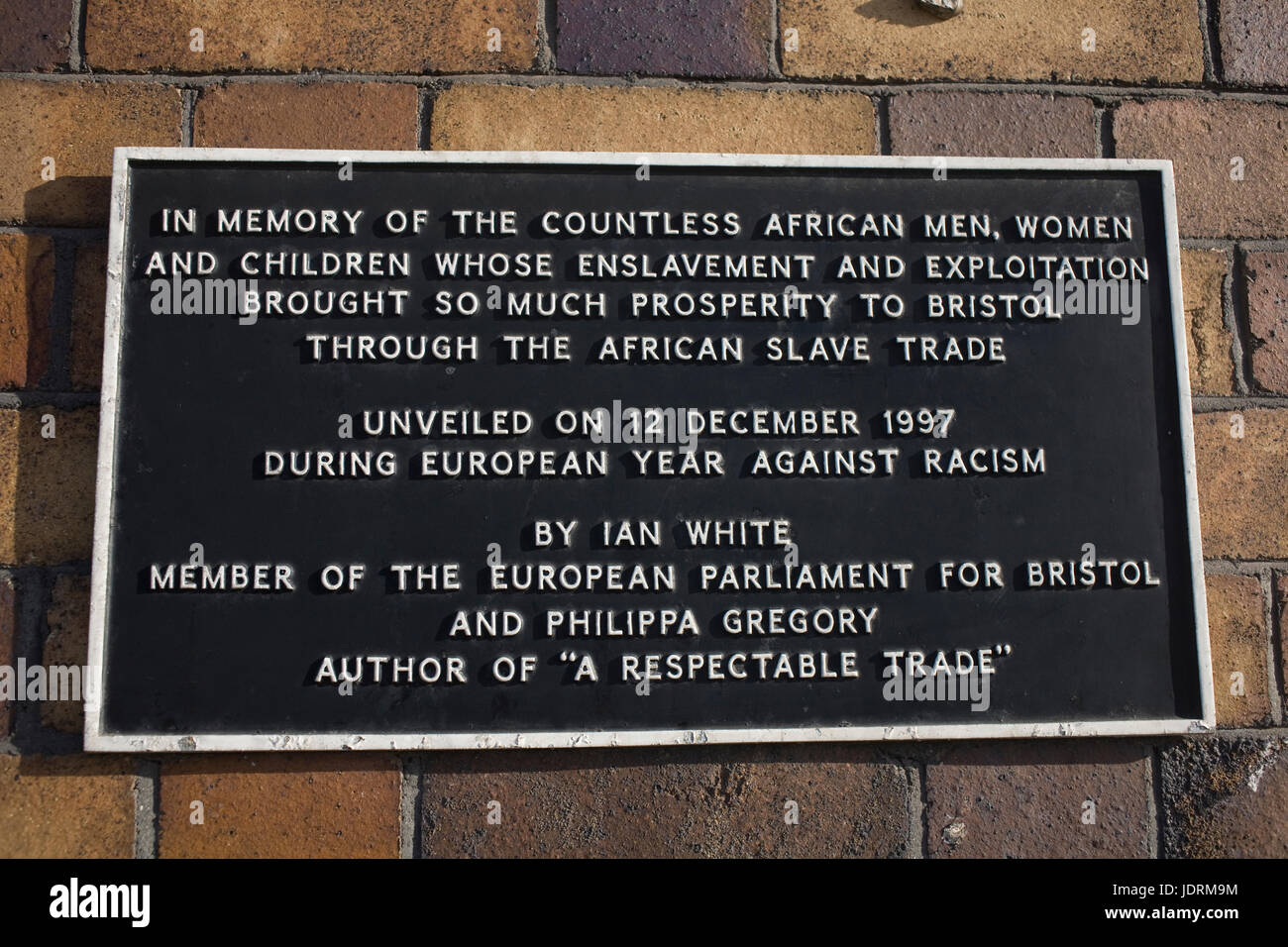 Plaque erected in 1997, European year against racism, in Bristol Stock Photo