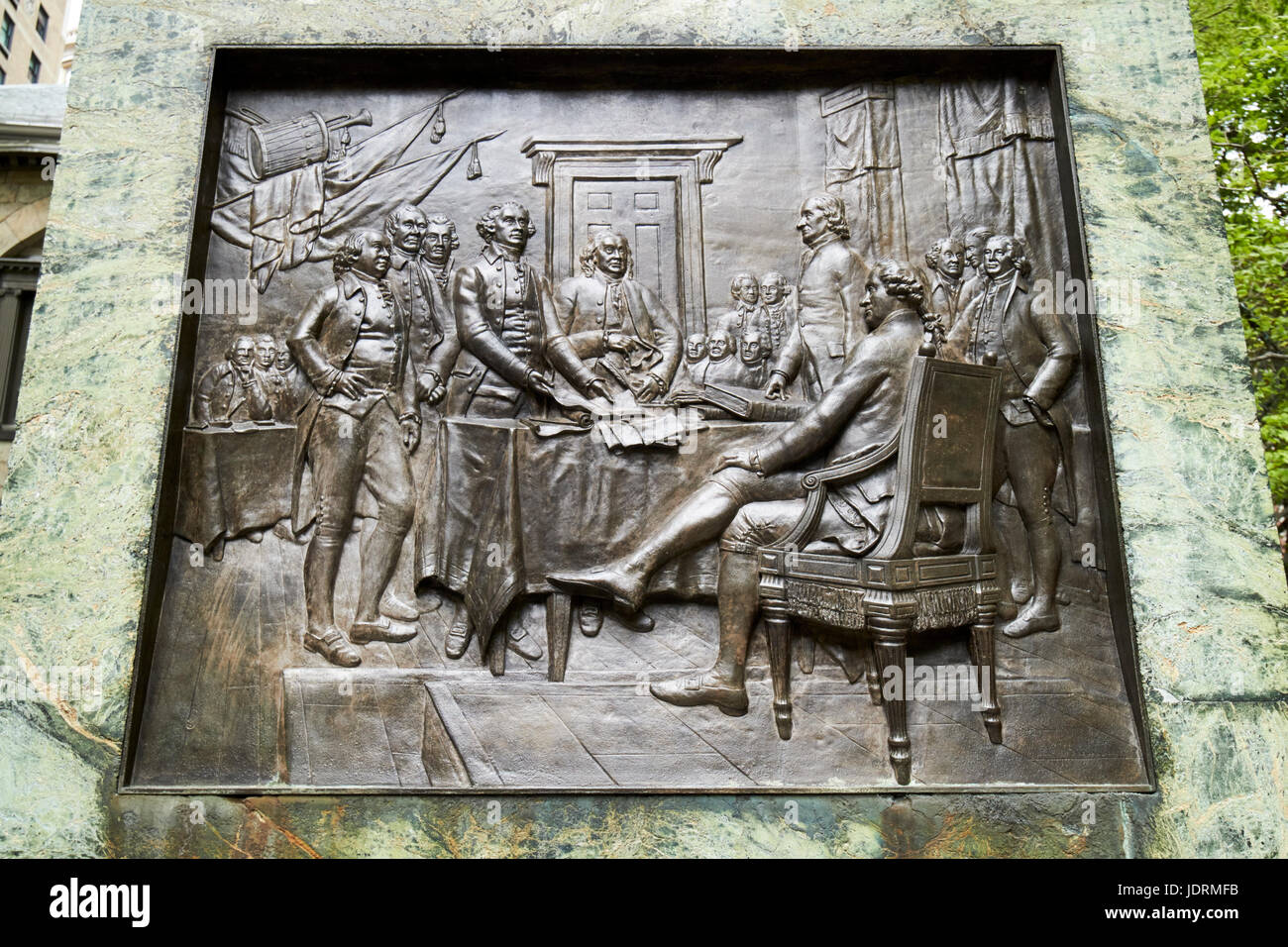 bronze relief of the signing of the declaration of independence old city hall building Boston USA Stock Photo