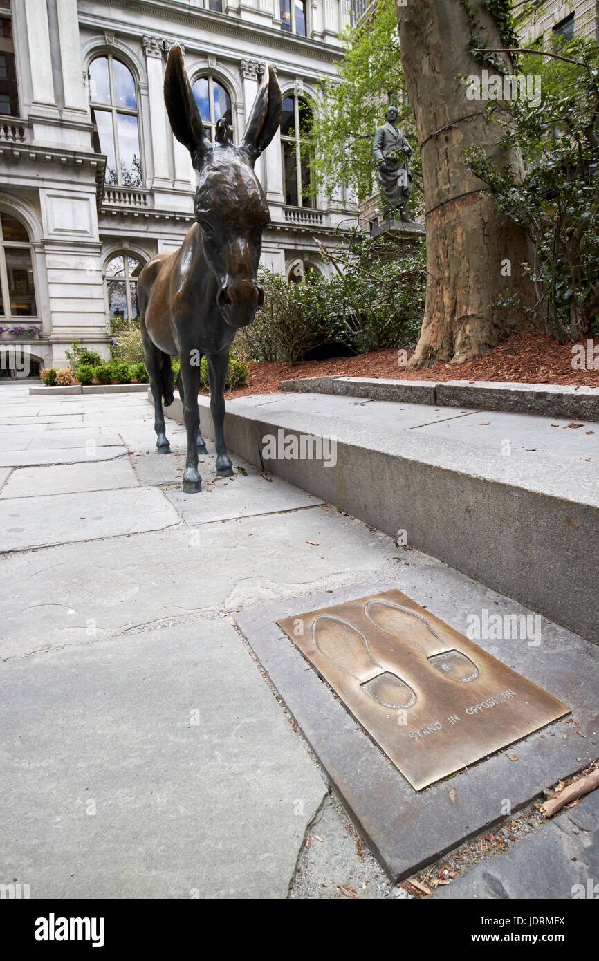 donkey and footprints of the democratic and republican parties in the grounds old city hall building Boston USA Stock Photo