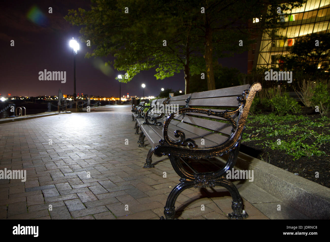 Park Bench Boston Waterfront Stock Photo Alamy