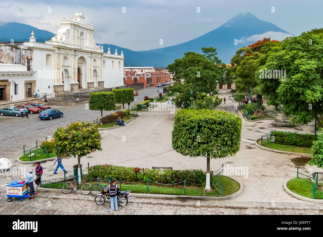 Antigua, Guatemala September 7, 2009 Central park, cathedral & Agua