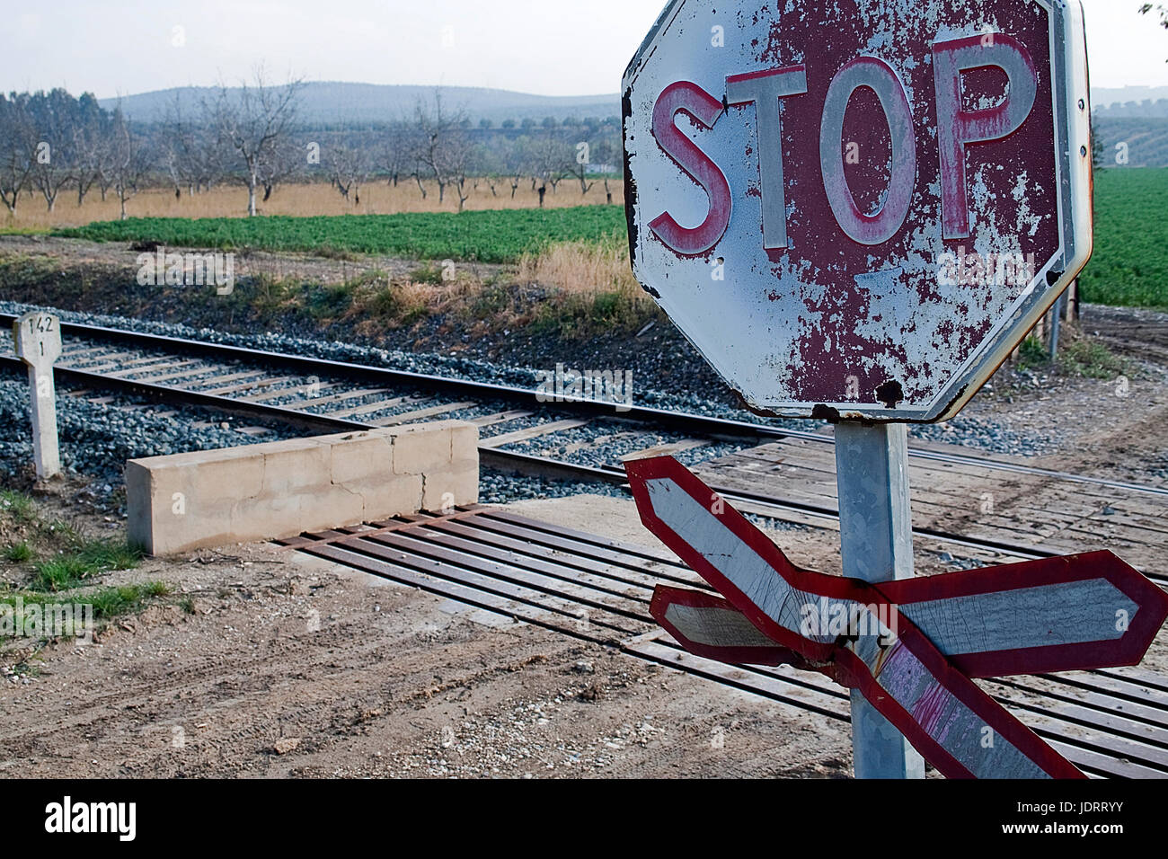 Old Signs Of Level Crossing Without Barriers Spain Stock Photo Alamy Old Signs Of Level Crossing Without Barriers Spain Stock Photo Alamy