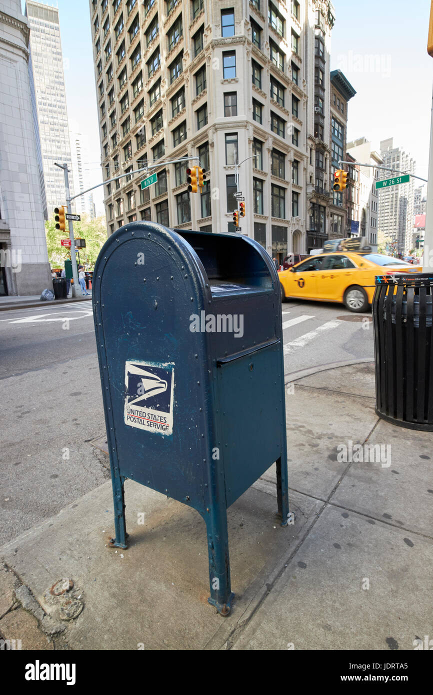 united states postal service blue dropbox post box New York City USA