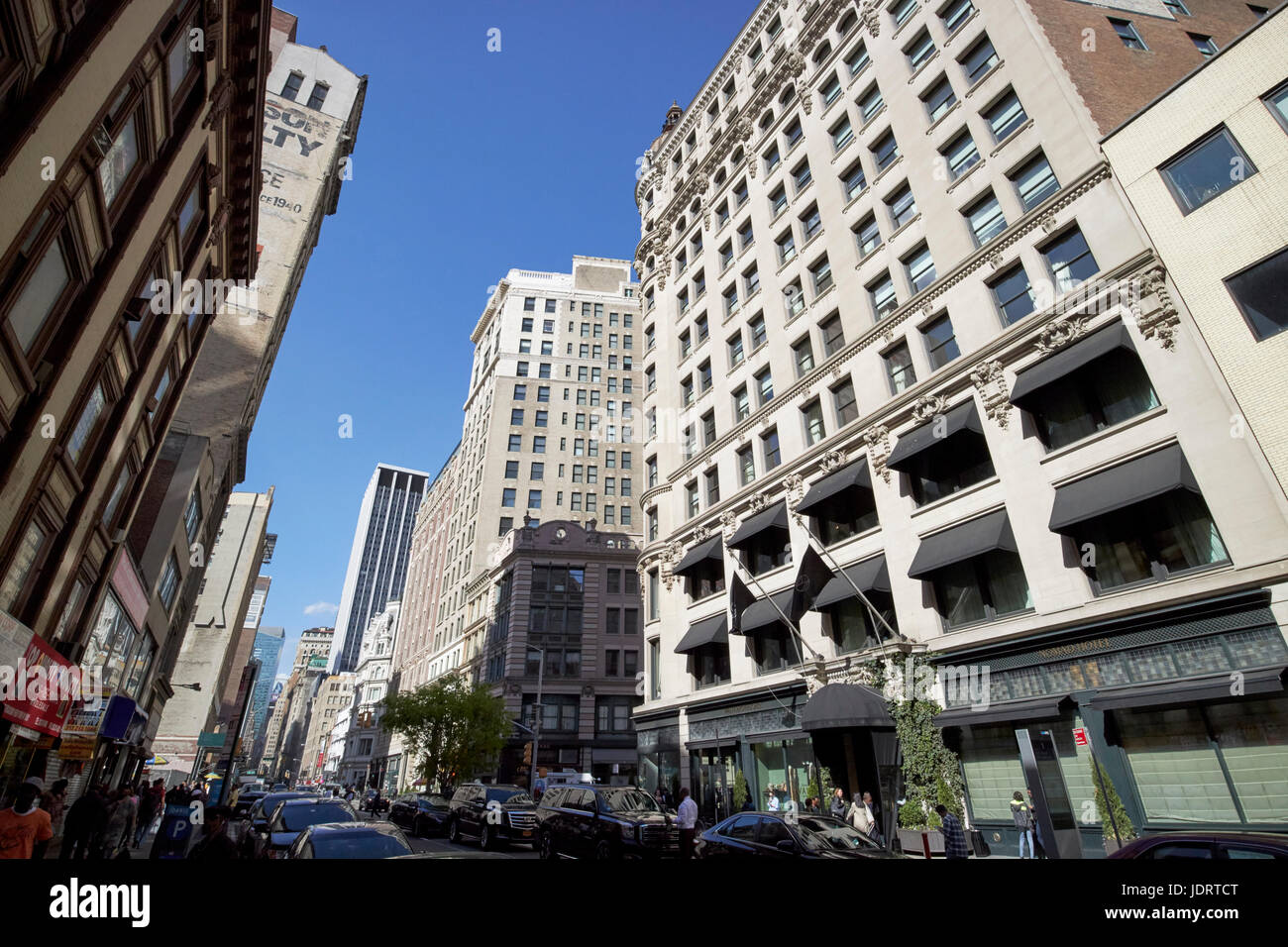 looking up broadway from the nomad hotel New York City USA Stock Photo