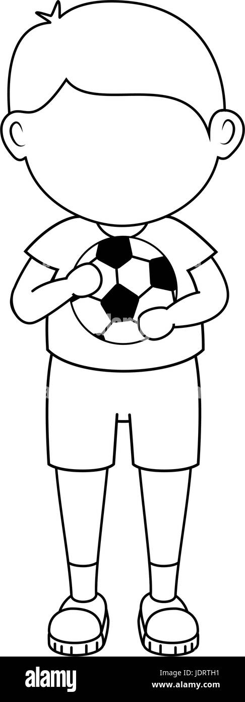 cartoon boy holding soccer ball icon over white background vector ...