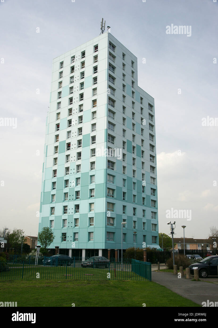1960s tower block  with modern external Reynobond PE cladding fitted to walls Stock Photo