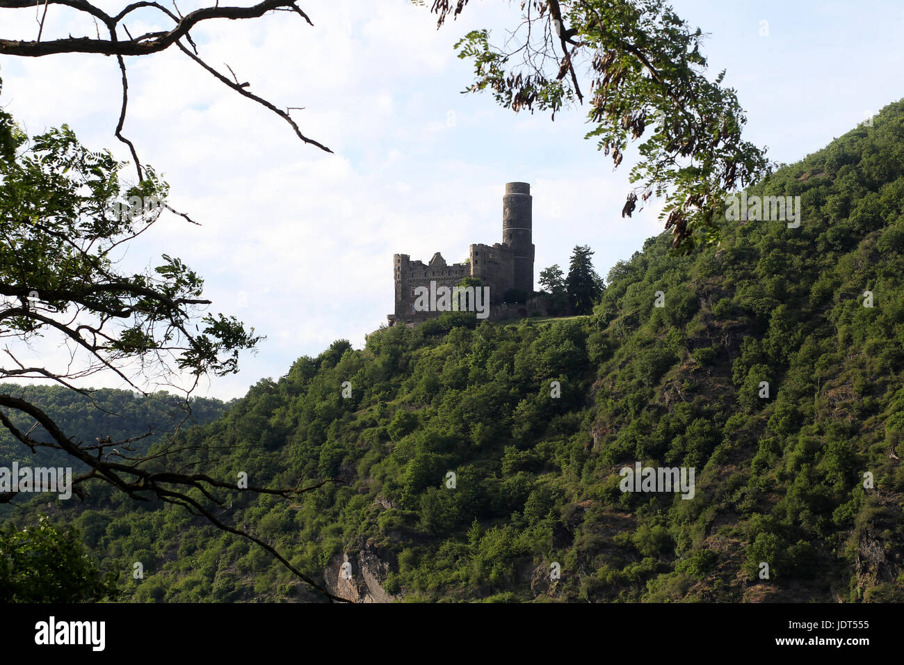 Katz Castle (German: Burg Katz) is a castle above the German town of St. Goarshausen in Rhineland-Palatinate. Cat Castle in English. Stock Photo