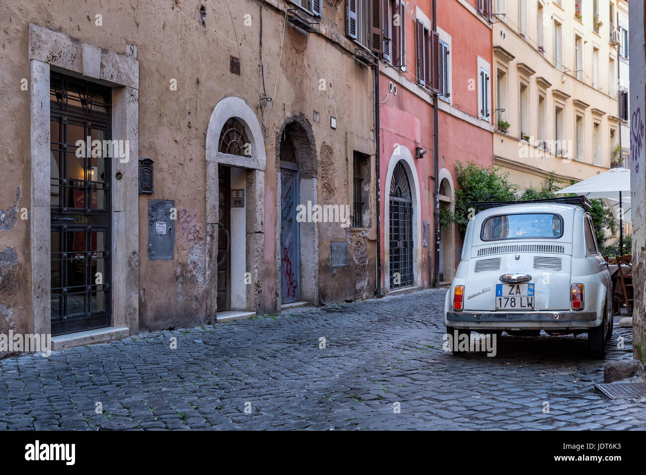 Old white Fiat 500 car, Trastevere, Rome, Italy Stock Photo