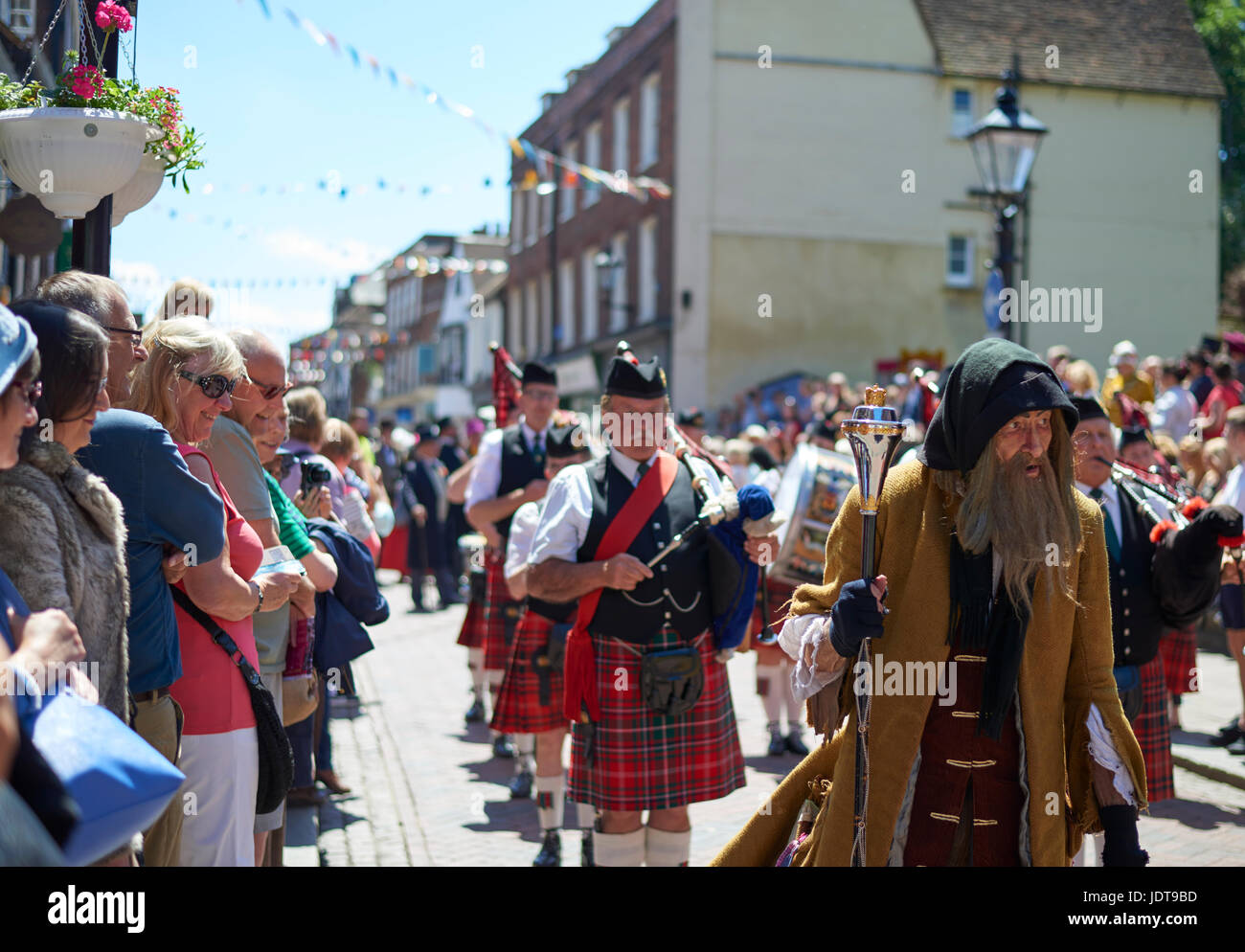 Fagan and pipers on Parade at Dickens festival, Rochester, Kent