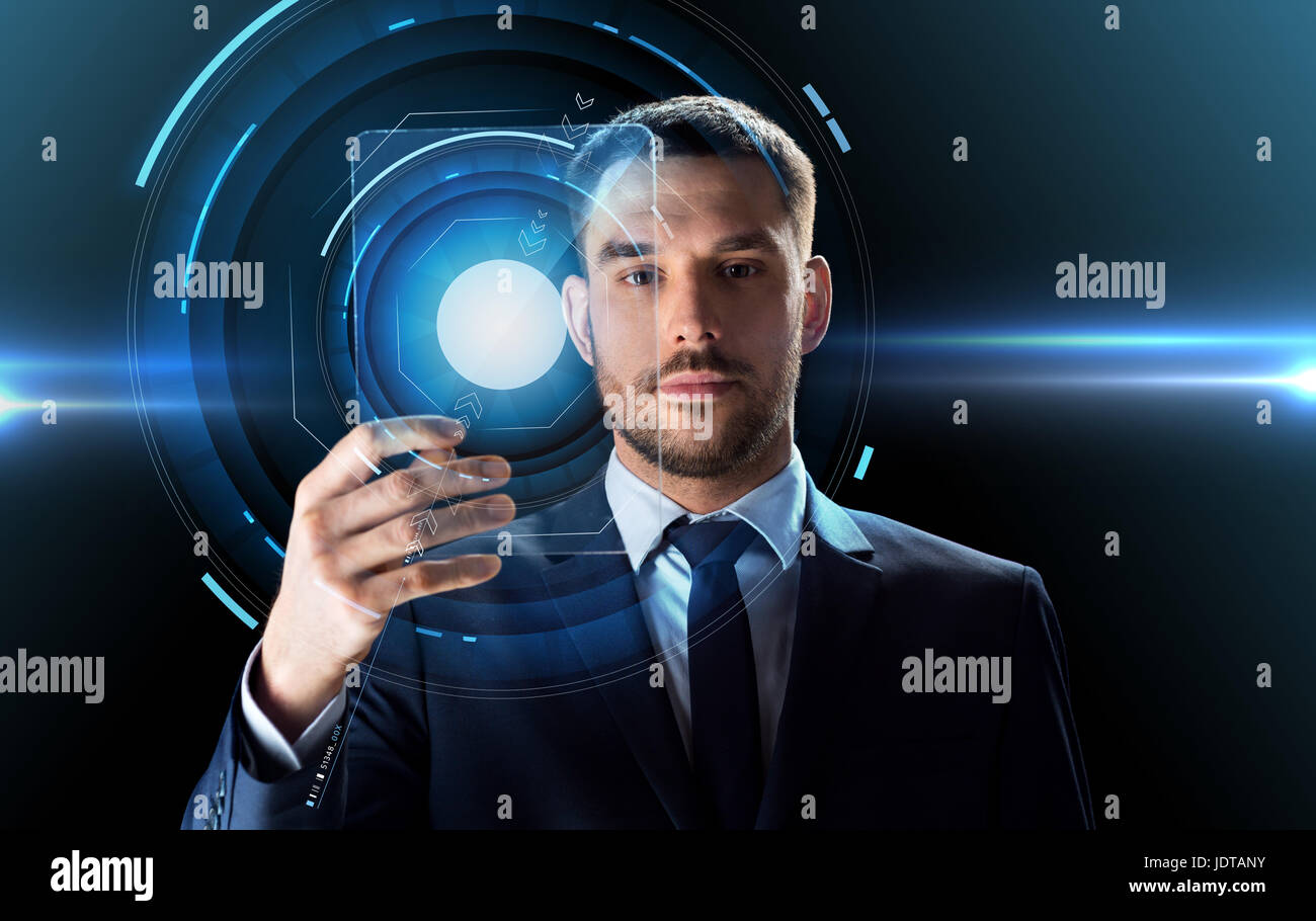 businessman working with transparent tablet pc Stock Photo