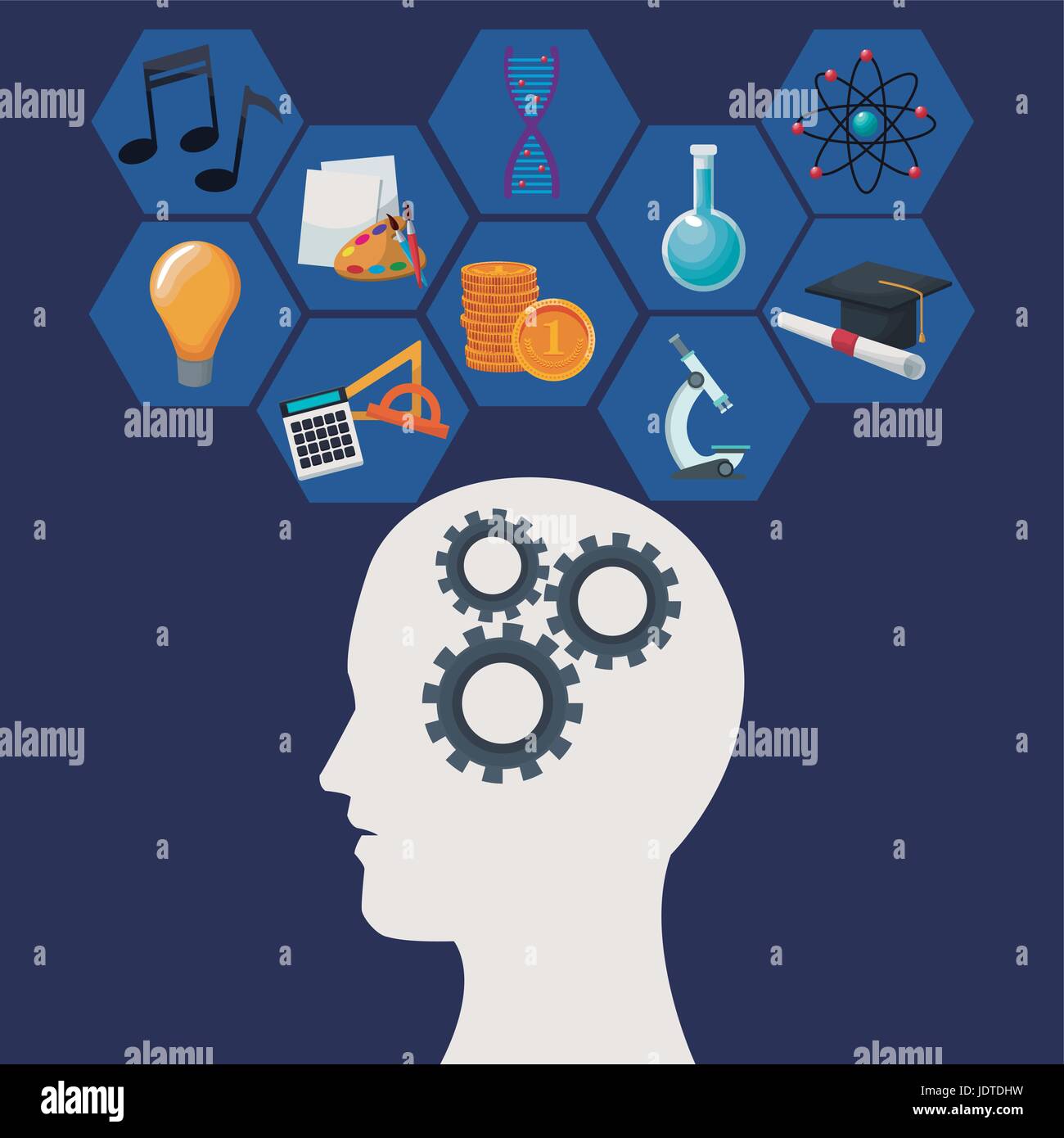 color background human head with mechanisms and geometric abstract