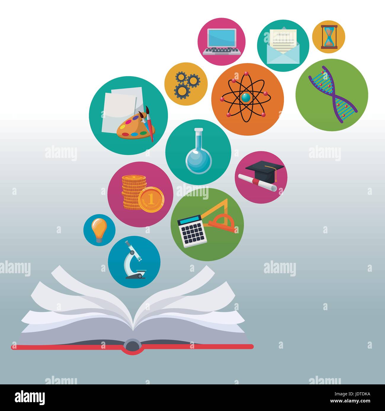 color background open book with bubbles icons academic knowledge Stock ...