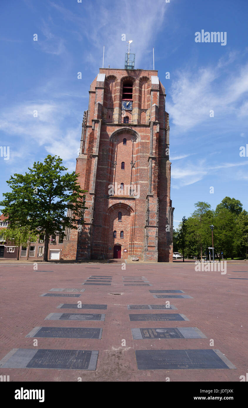 old lopsided tower oldehove tower in the centre of leeuwarden, capital of friesland, in the