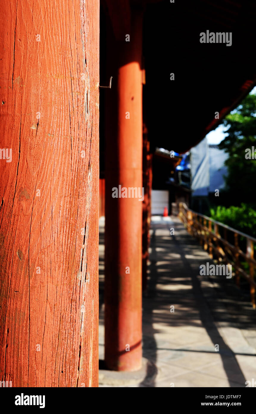Wooden columns painted red at Todaiji Temple, Nara, Japan Stock Photo