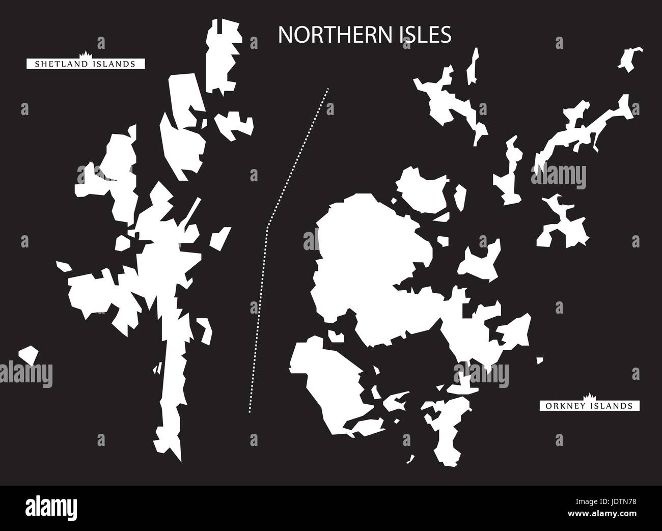 Northern Isles of Scotland map black inverted silhouette illustration Stock Vector