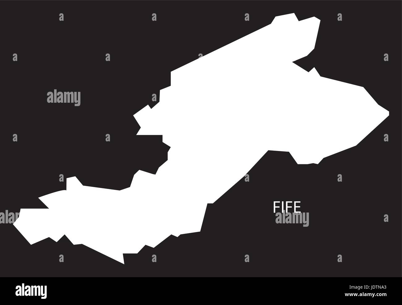 Fife Scotland map black inverted silhouette illustration Stock Vector