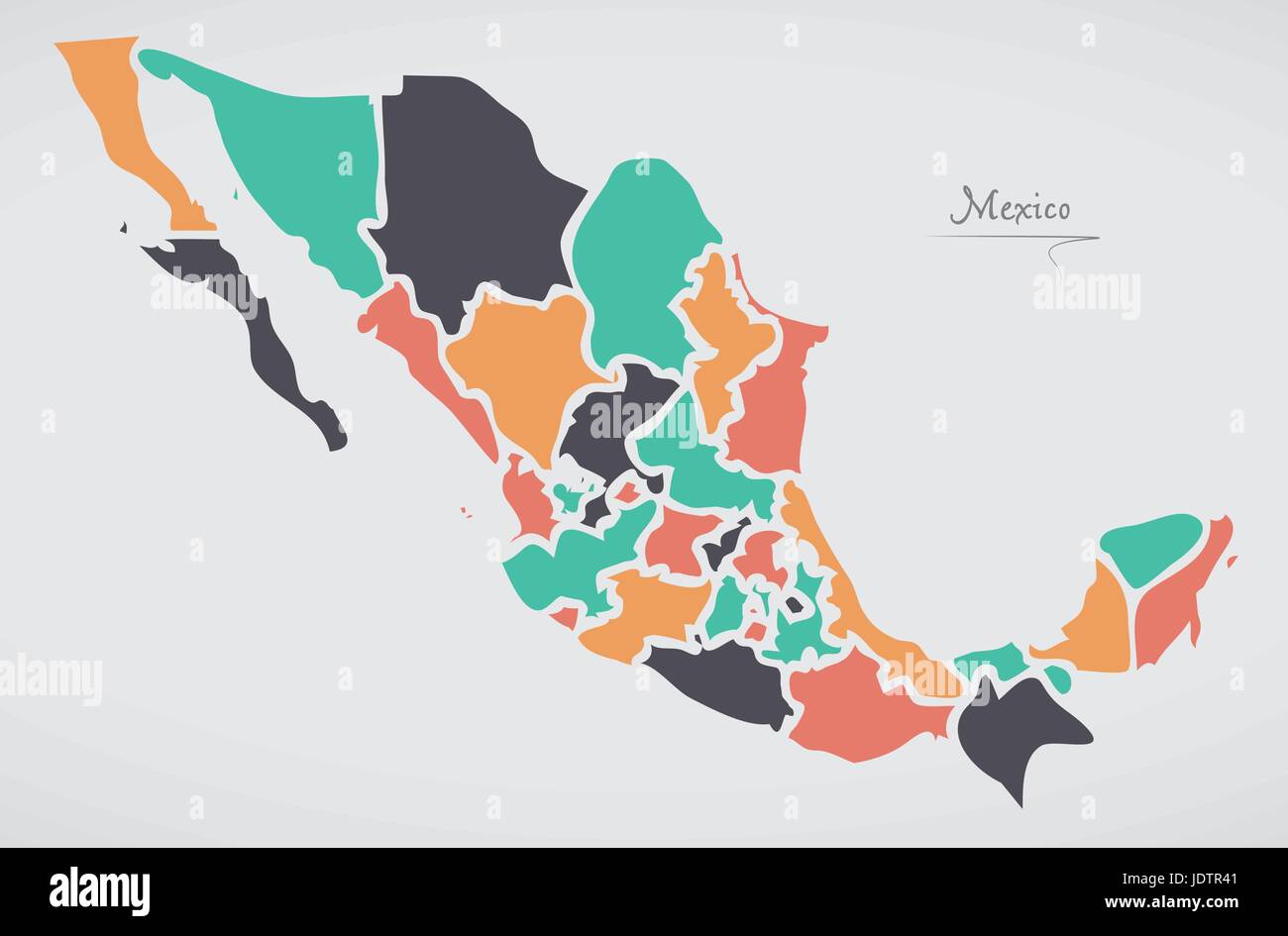 Shape Of Mexico On The Map Mexican Map With States And Modern Round Shapes Stock Vector Image & Art -  Alamy