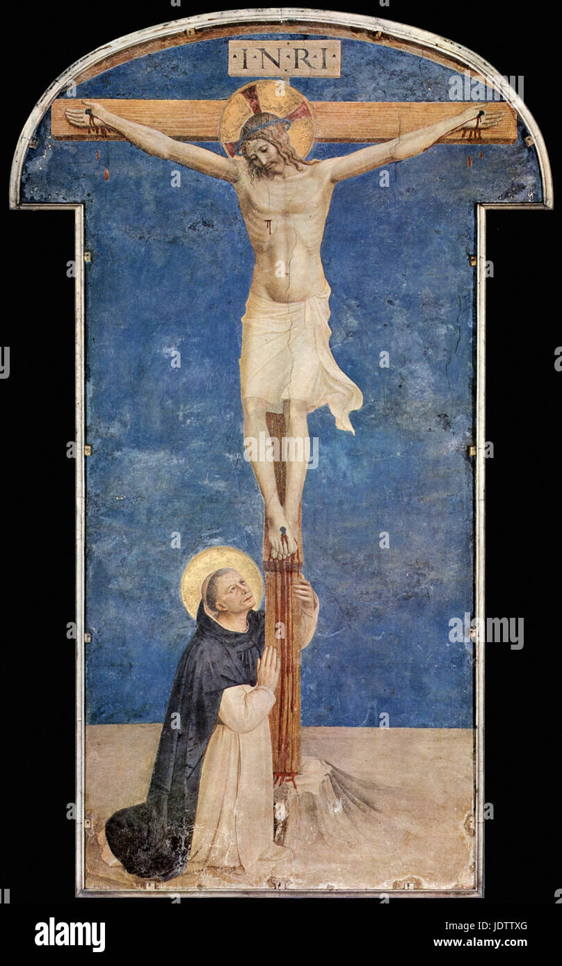 Fra Angelico - San Domenico in Adorazione di Cristo Crocifisso Stock Photo