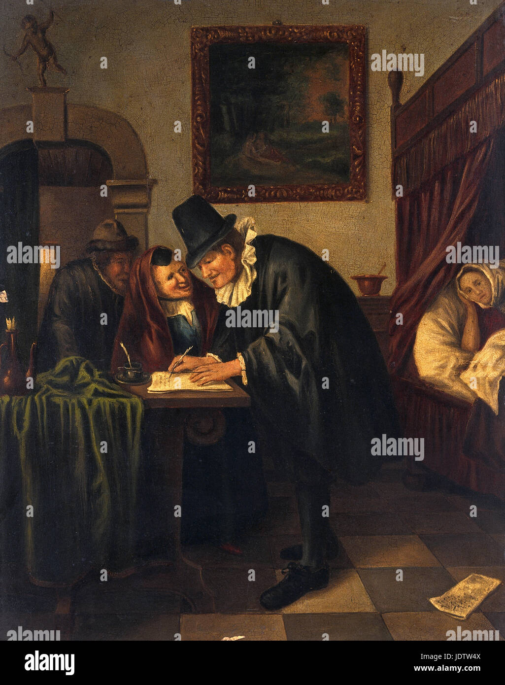 Jan Steen - A Physician Writing a Prescription for a Sick Young Woman Stock Photo