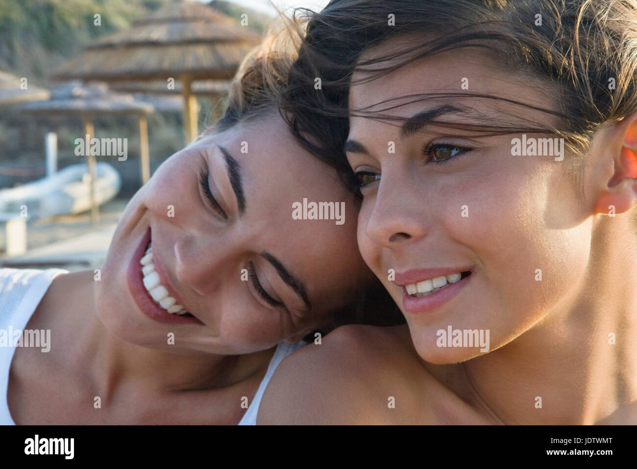 Close-up of two attractive smiling women Stock Photo