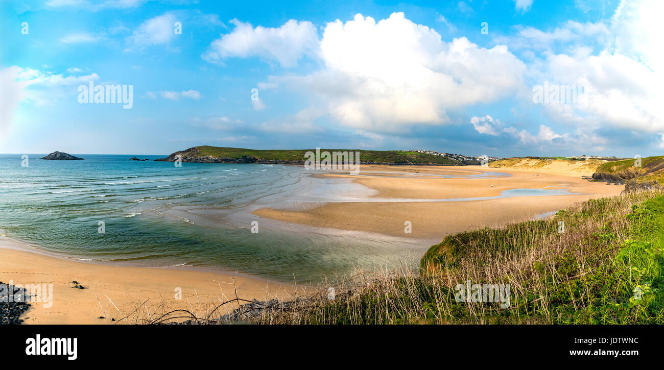 Crantock Beach and Pentire Point East, near Newquay, Cornwall, UK Stock Photo