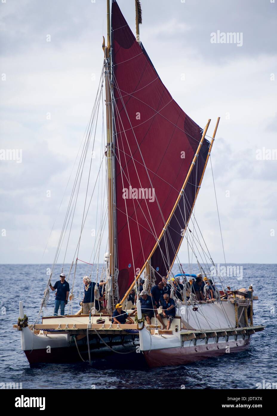 The Polynesian doublehulled voyaging canoe, Hokuleʻa, returns to