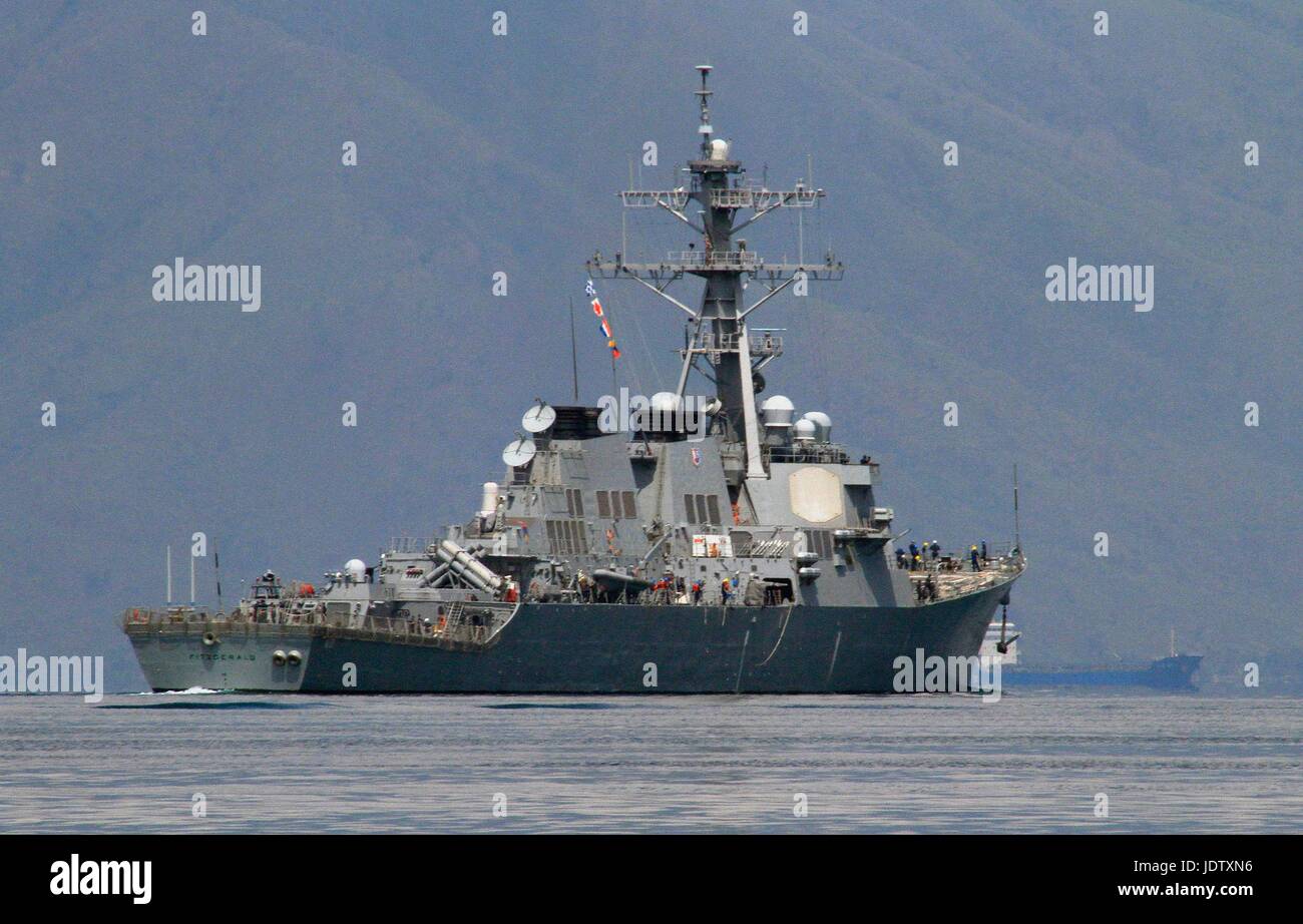 The U.S Navy Arleigh Burke-class guided missile destroyer USS Fitzgerald during exercise CARAT Philippines 2013 June 29, 2013 in Subic Bay, Philippines. Stock Photo