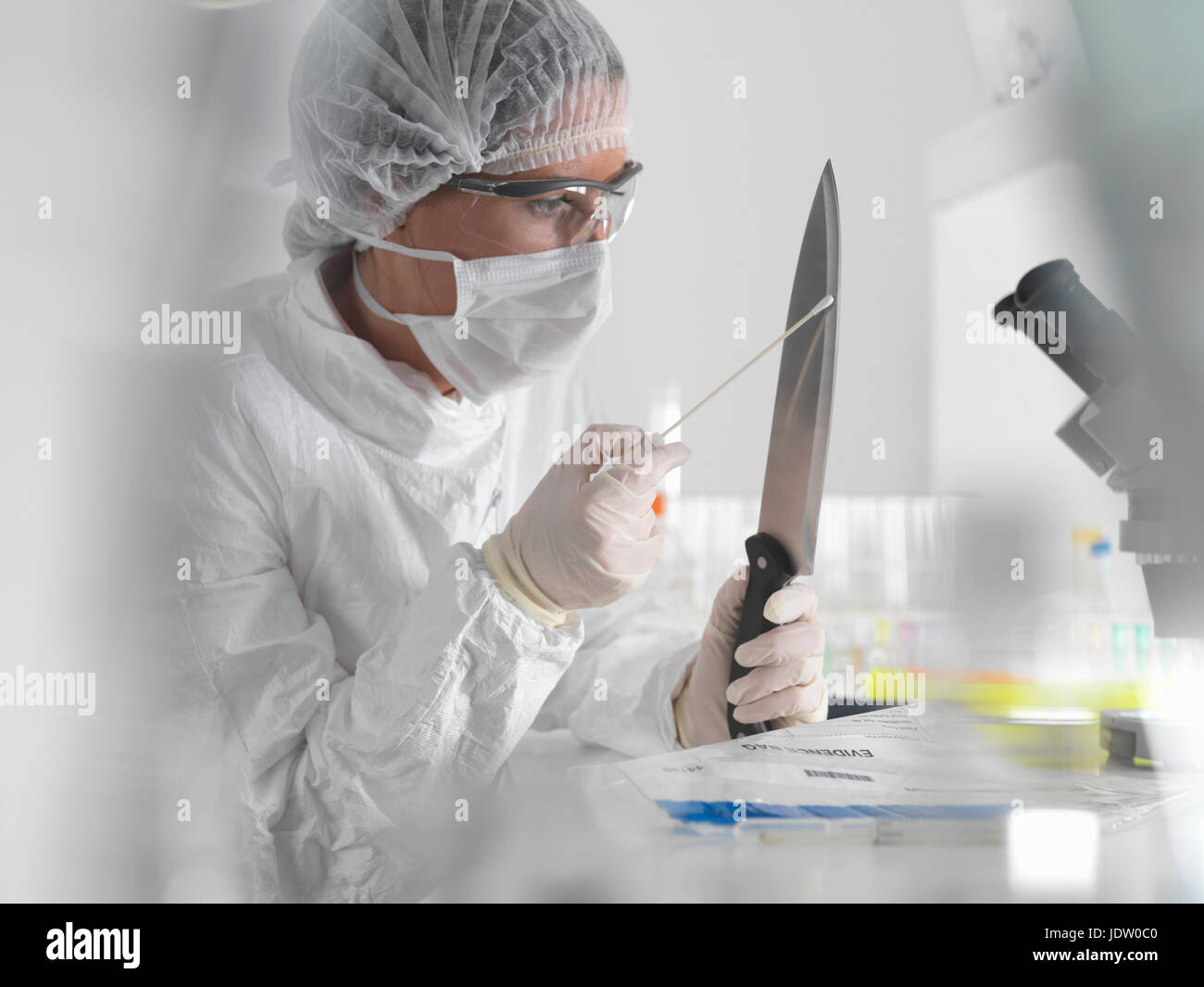 Forensic scientist with evidence in lab Stock Photo Alamy