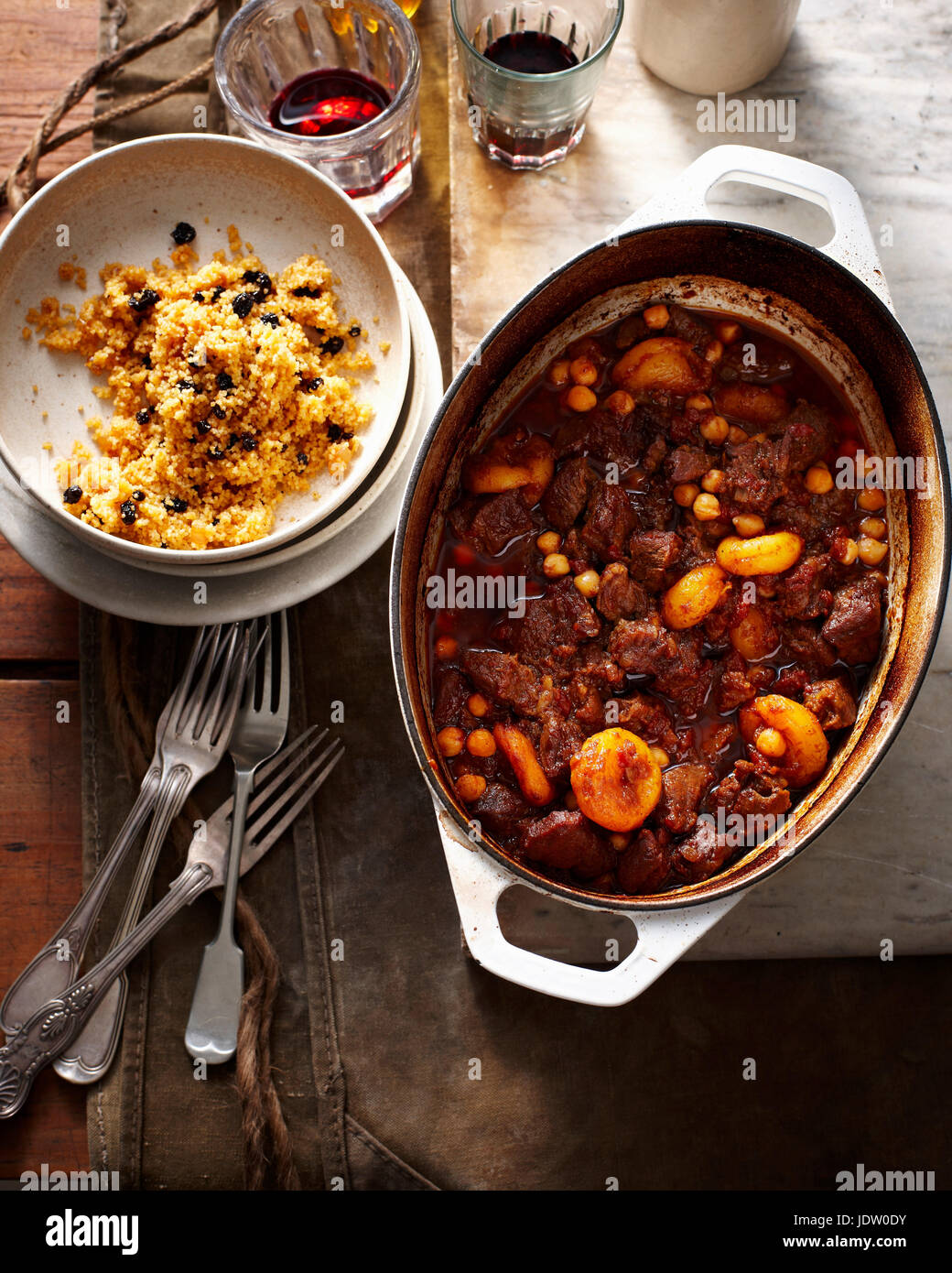 Stewed meat and beans with rice Stock Photo Alamy