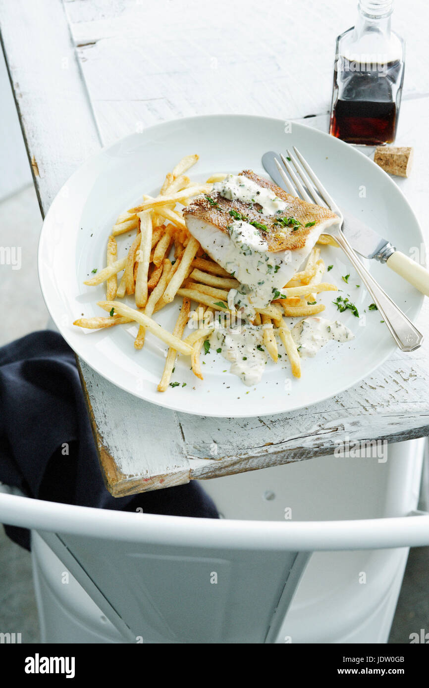 Plate of fish and chips Stock Photo