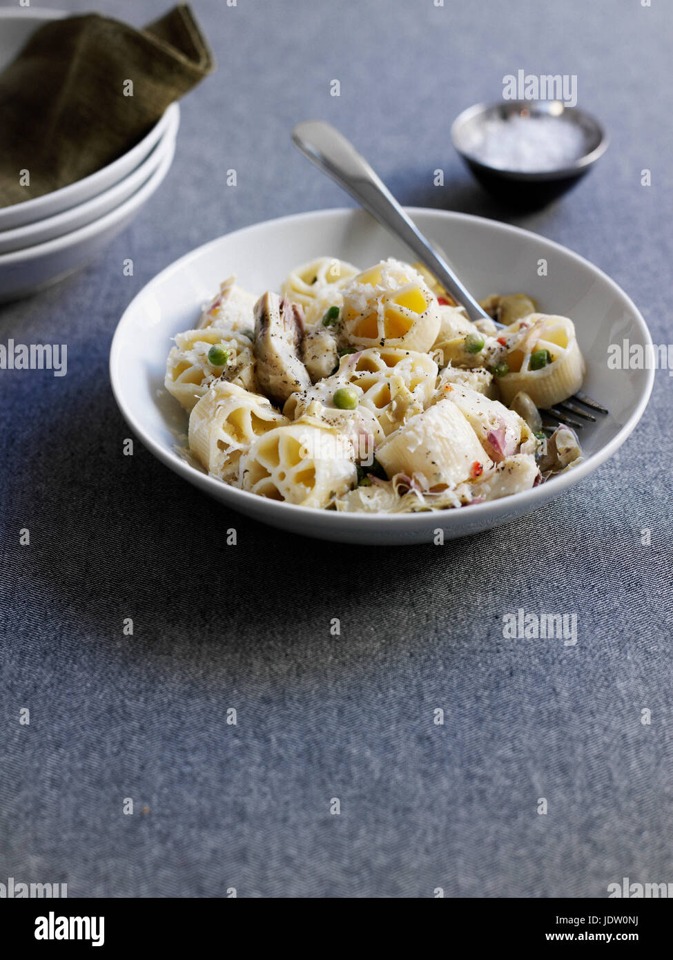 Pasta with chicken and cheese Stock Photo