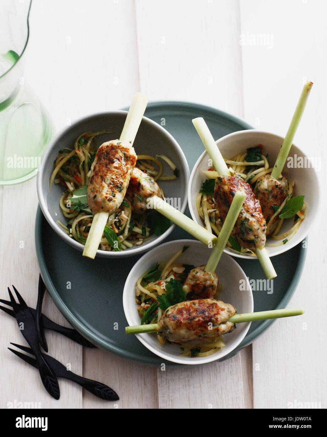 Skewers of pork with salad Stock Photo