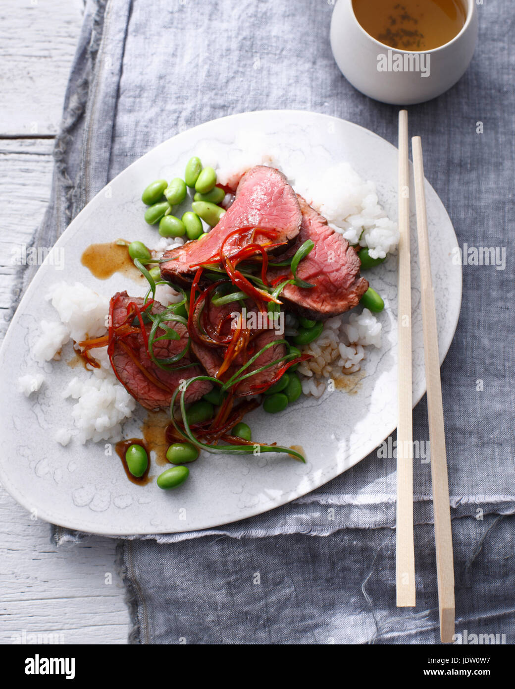 Plate of sukiyaki beef with rice Stock Photo Alamy