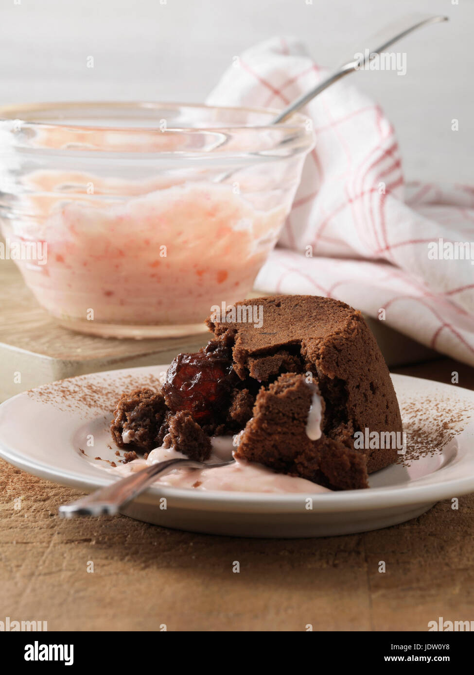 Chocolate cake with cherry fondant Stock Photo
