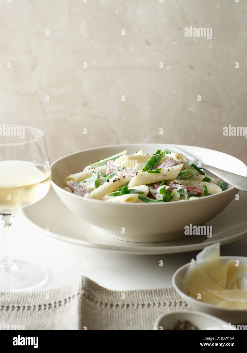 Bowl of pasta with vegetables Stock Photo