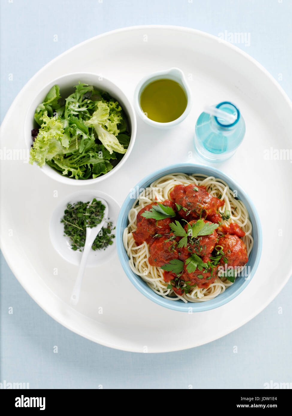 Bowl of spaghetti and meatballs Stock Photo