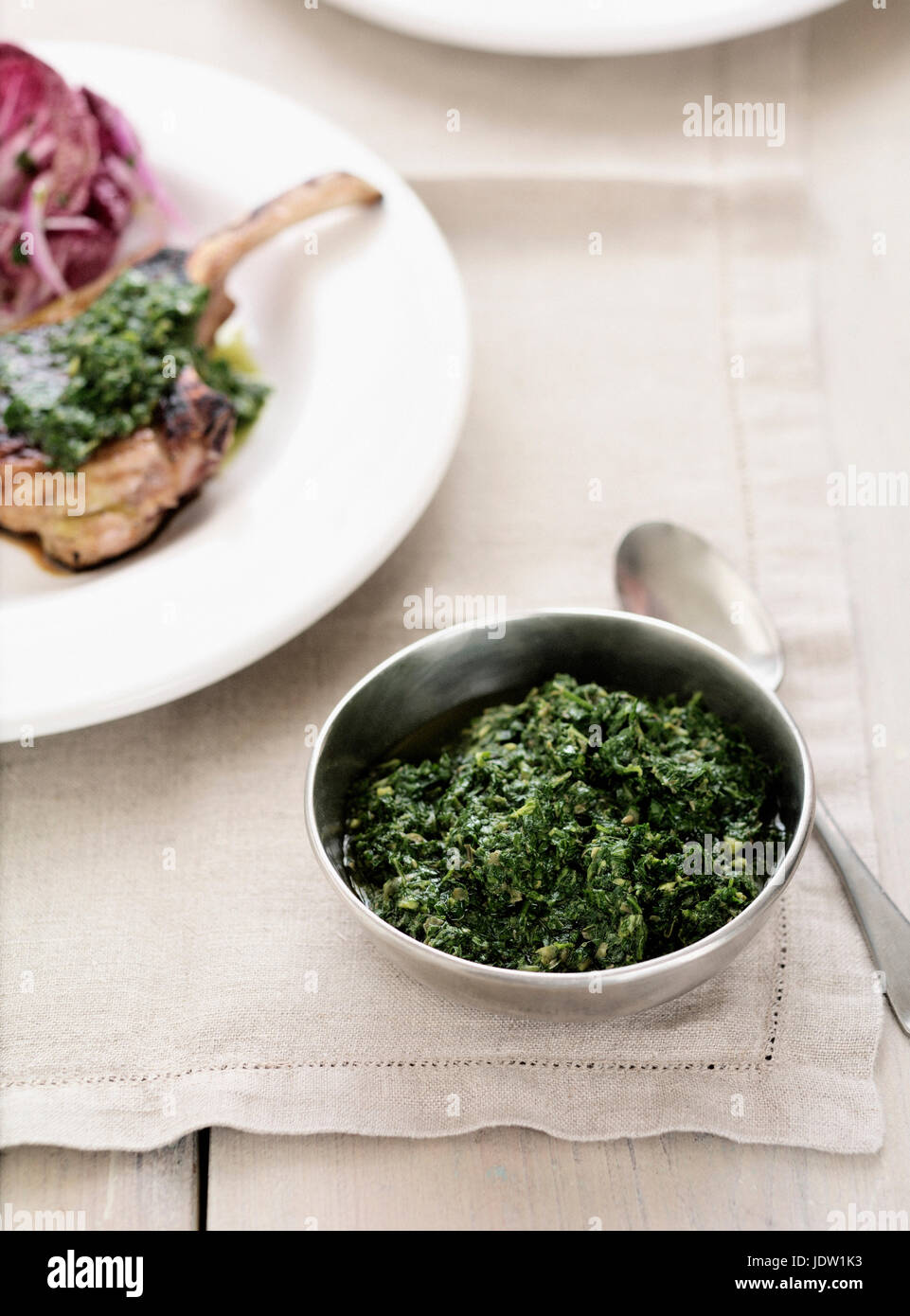 Bowl of cooked spinach Stock Photo