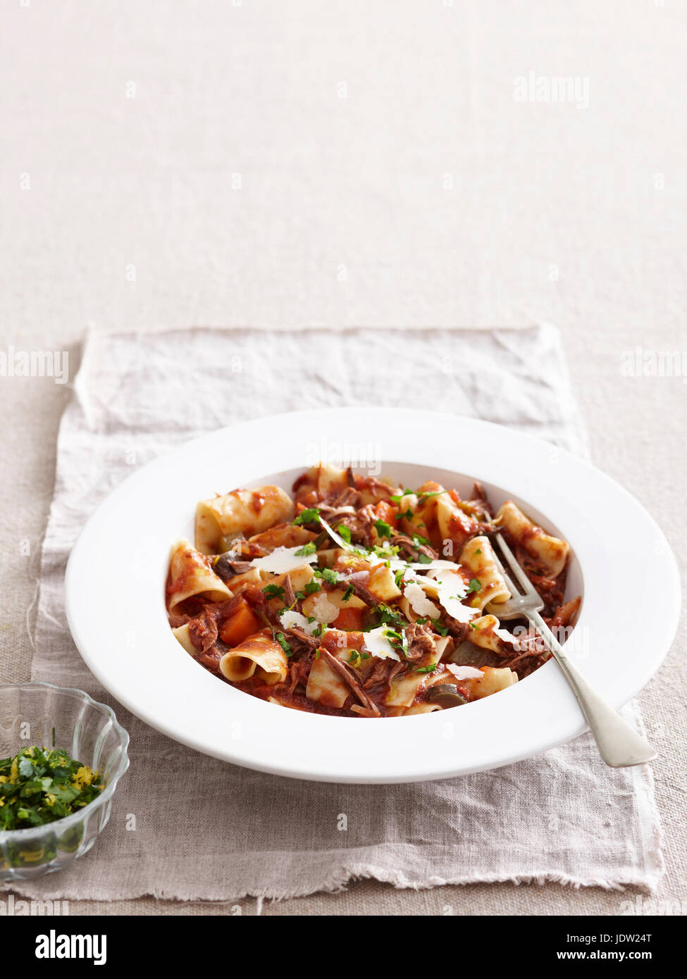 Plate of ragout pasta with cheese Stock Photo