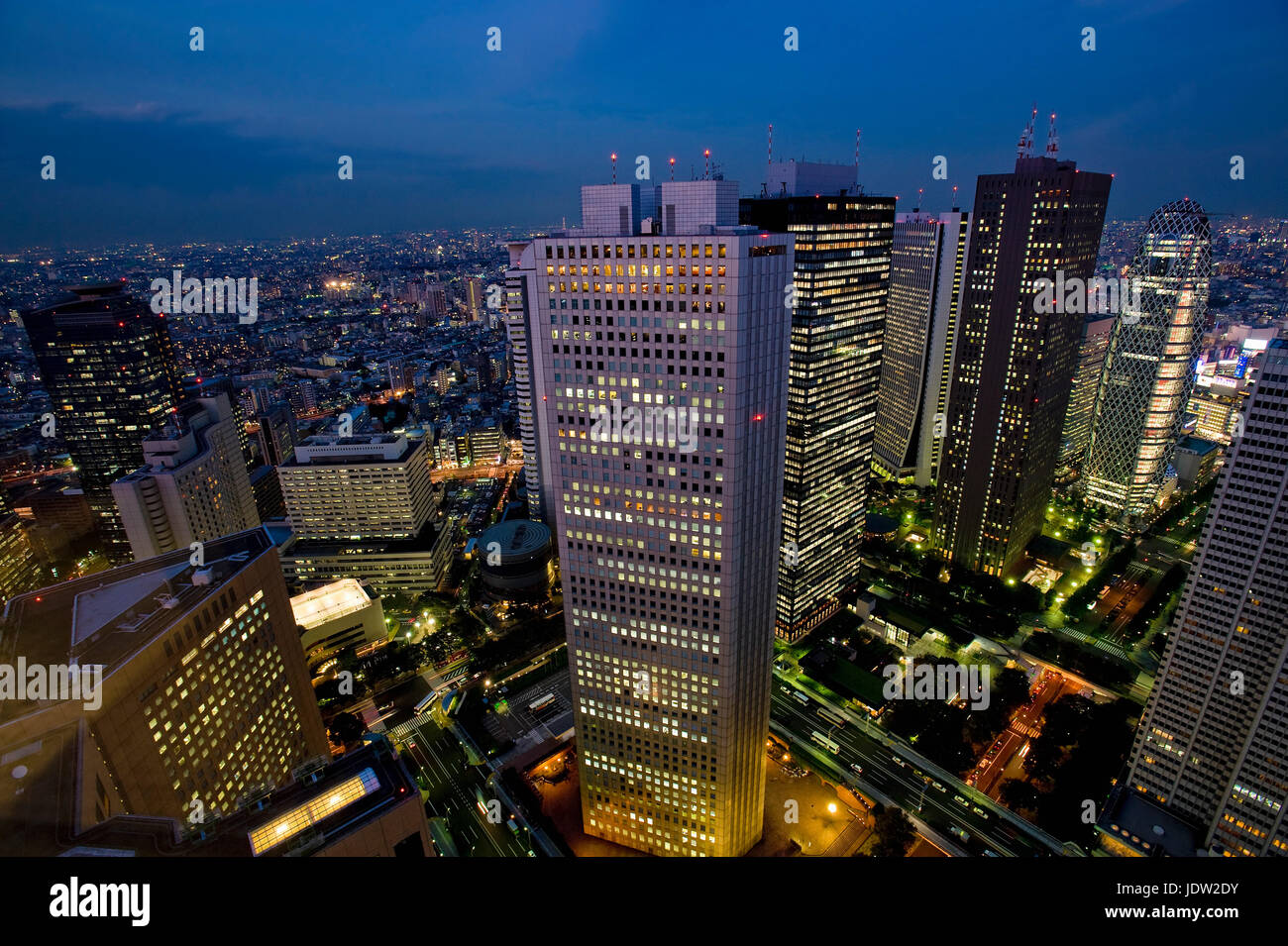 Aerial view of city skyline at night Stock Photo - Alamy