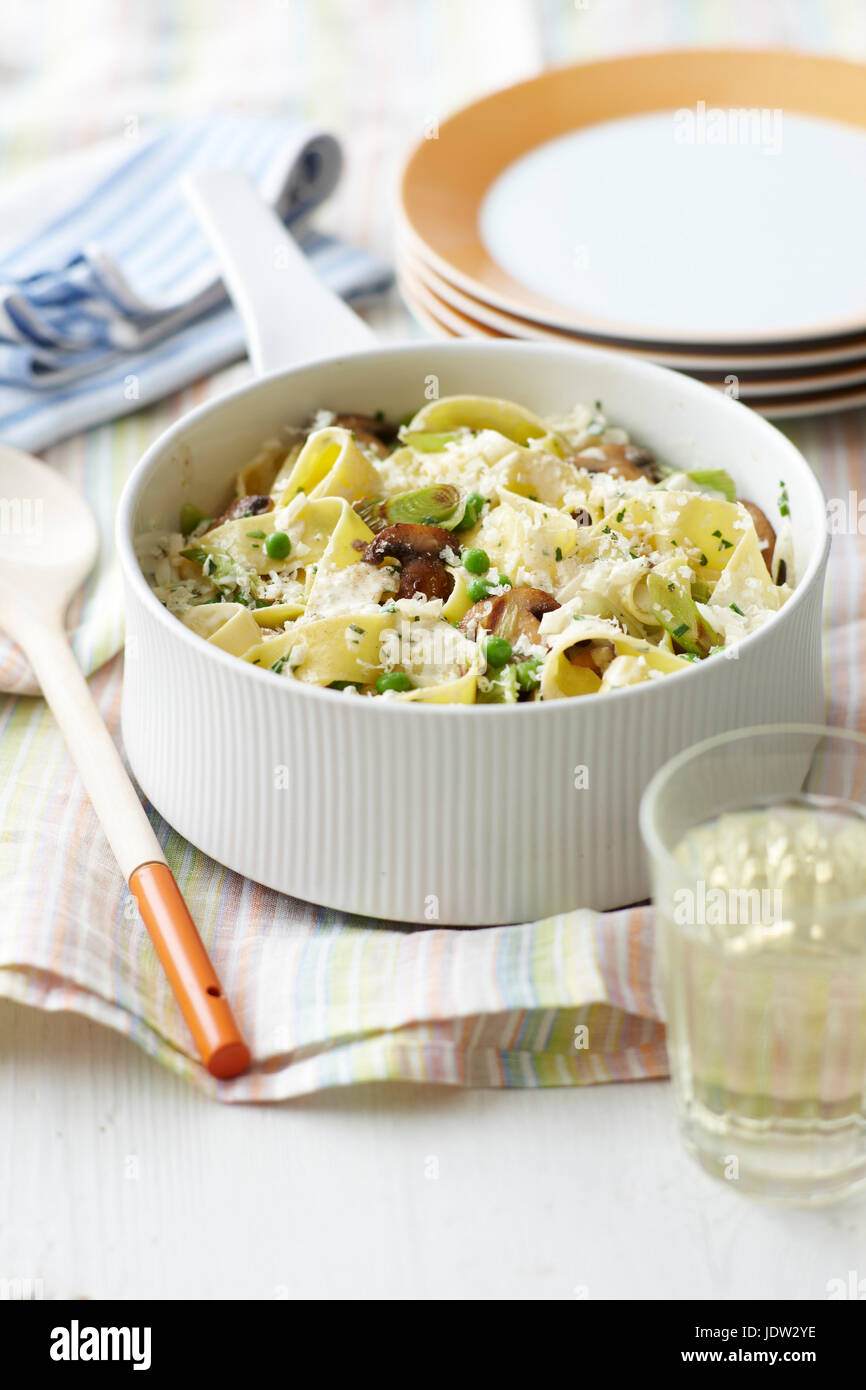Dish of creamy vegetable pasta Stock Photo