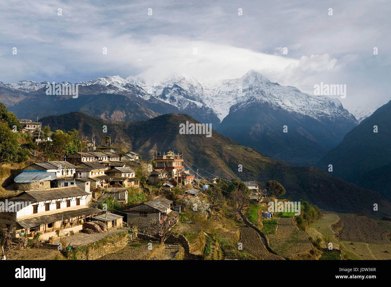 Hillside village in mountain valley Stock Photo - Alamy
