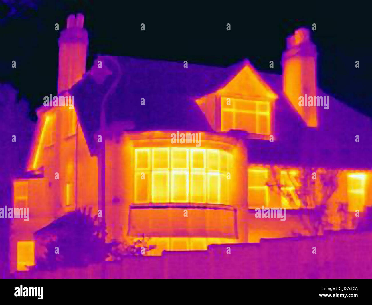 Thermal image of house on city street Stock Photo