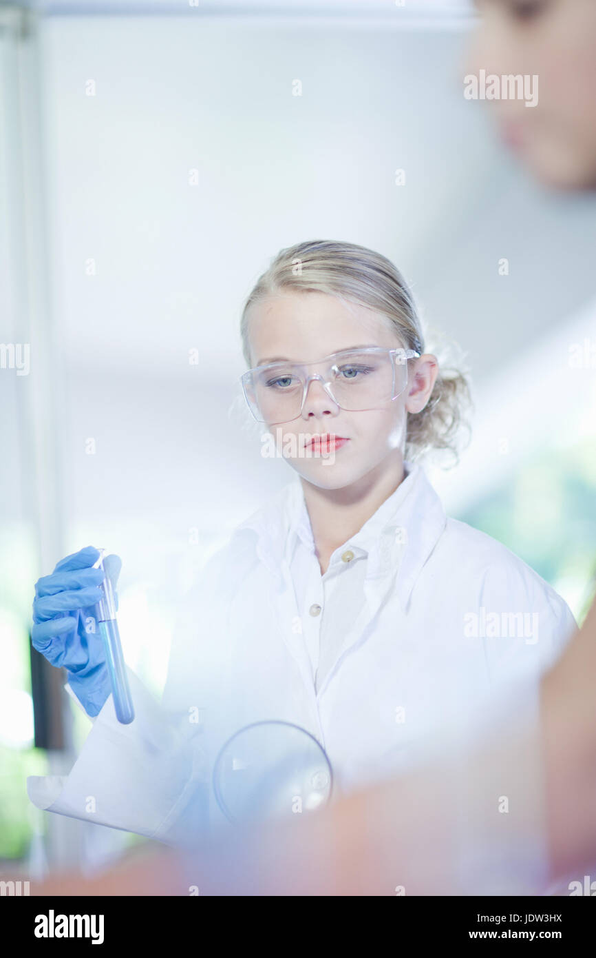 Girl playing scientist in lab Stock Photo Alamy
