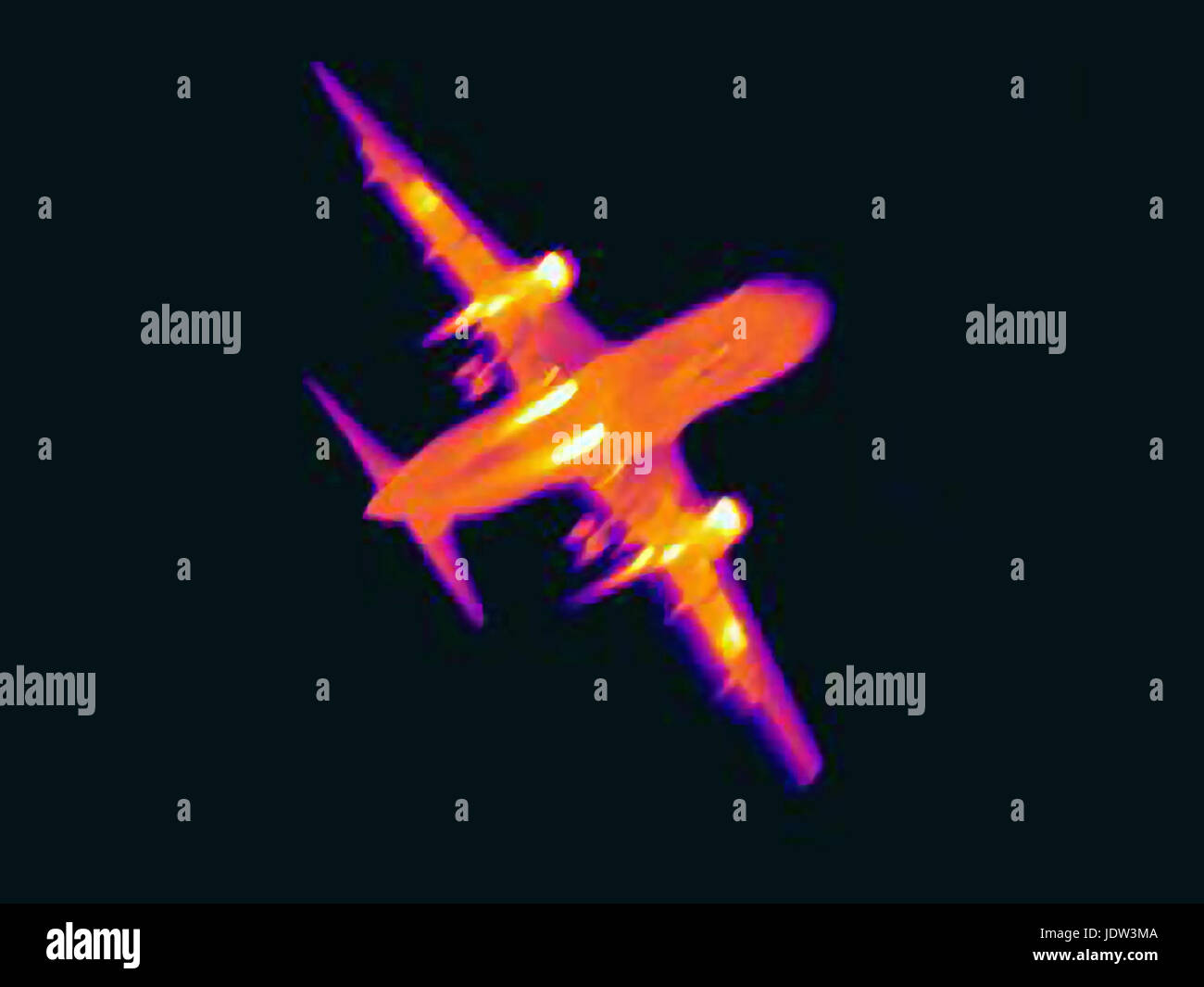 Thermal image of flying airplane Stock Photo Alamy