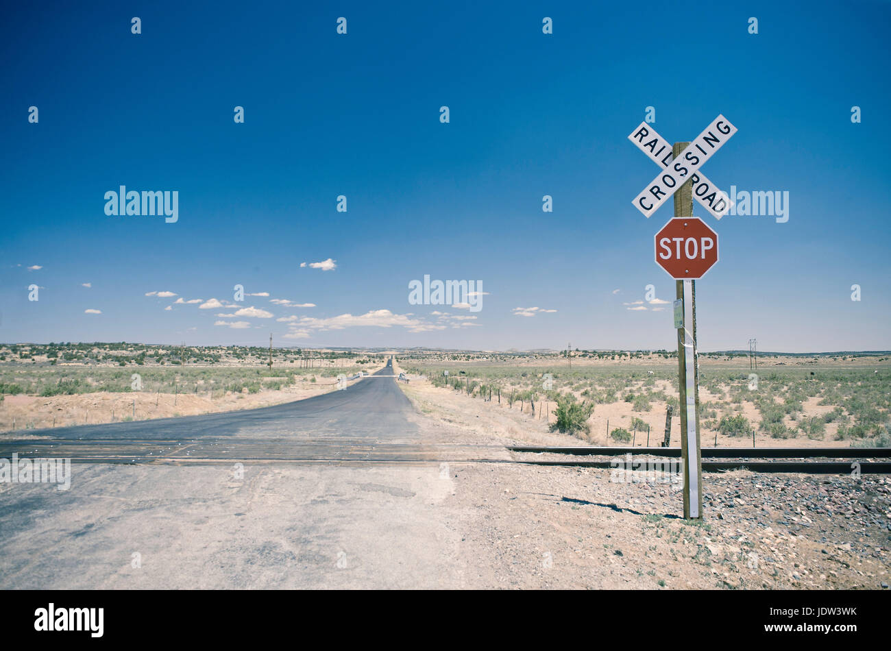 Railroad crossing in New Mexico, USA Stock Photo