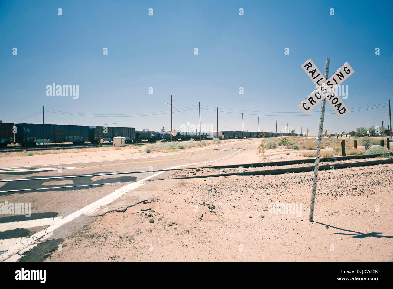 Railroad crossing, California, USA Stock Photo