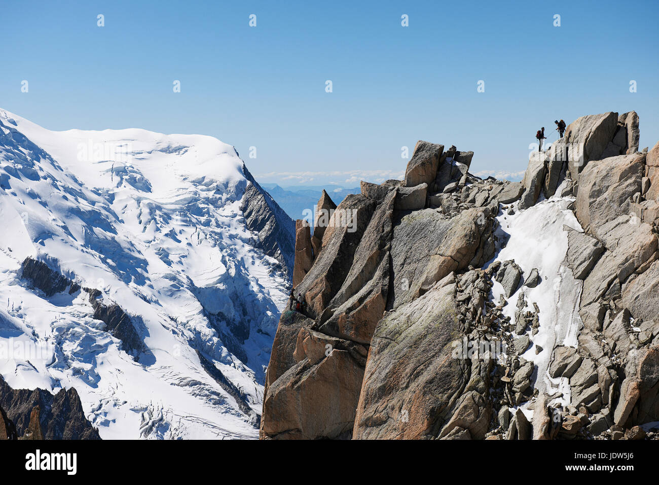 Mountaineers on summit, Chamonix, Haute Savoie, France Stock Photo
