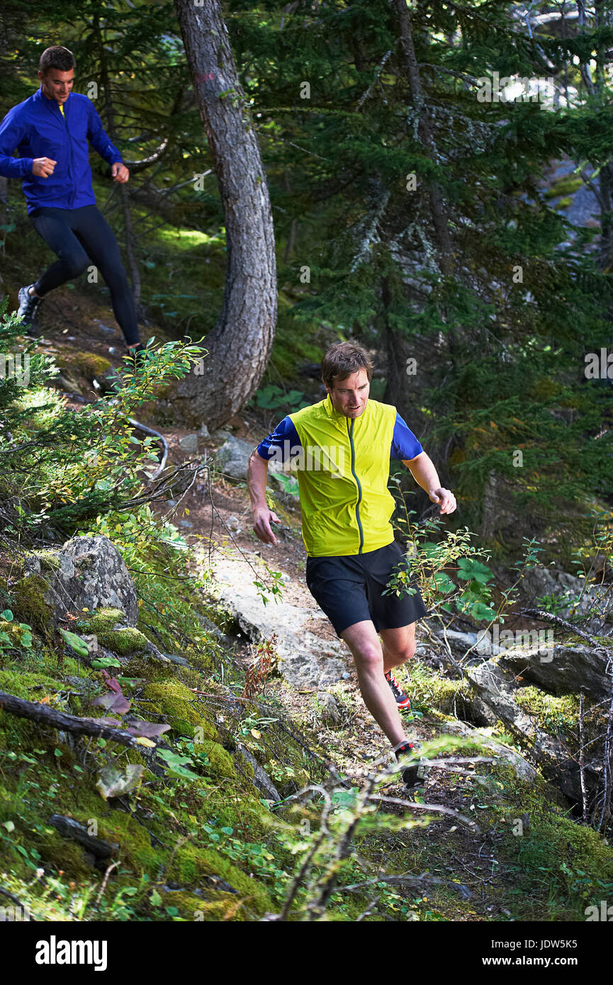 Man running in forest Stock Photo