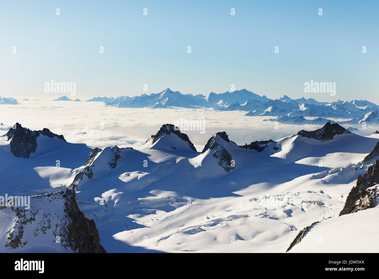 Snowy mountain scene, Chamonix, France Stock Photo