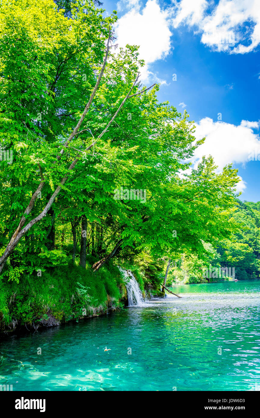 One of the many cascades at Plitvice Lakes National Park Stock Photo